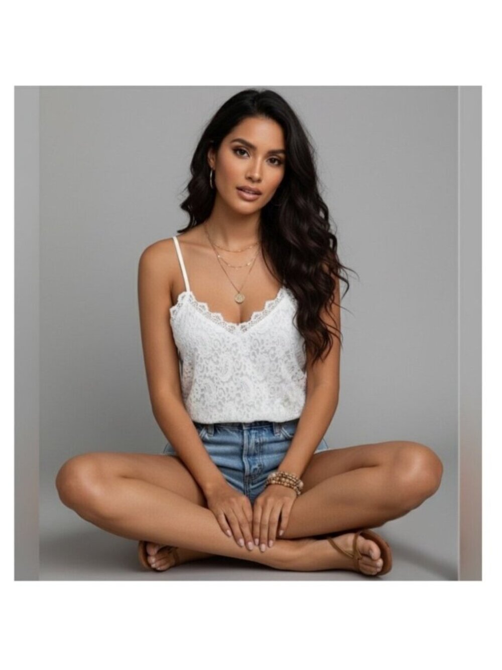 Boho Lace Spaghetti Strap Cami Top White - Picture 4 of 9